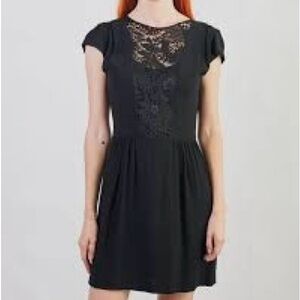 Sandro Paris Black Lace Blue Zipper Mini Dress Cap Sleeve LBD size 1